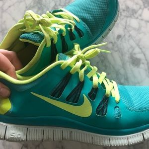 Nike frees neon green and turquoise